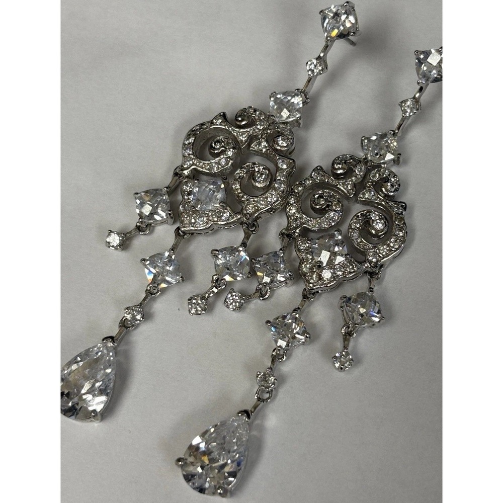 Rhinestone Chandelier Earrings Clear Stones, 3 Inch dangle, Pierced Wedding Gala